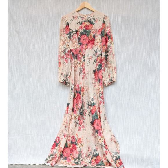 Zimmermann Laelia Floral-print Linen Long Sleeve Maxi Dress, size 2/M/US 8 - Picture 1 of 9